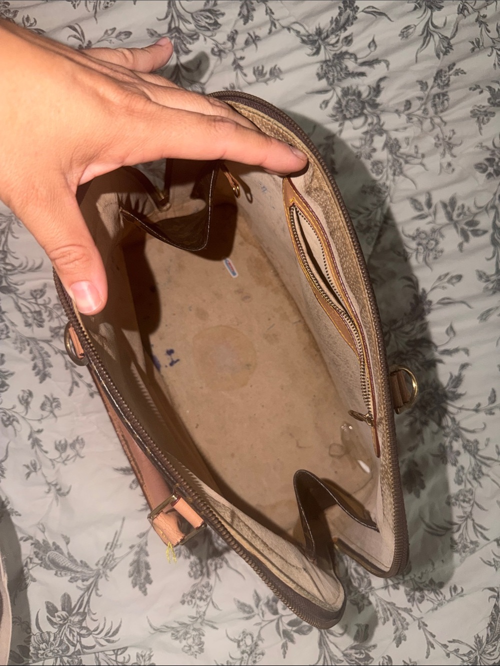Brown Monogram Satchel with Tan Trim - Picture 3 of 15